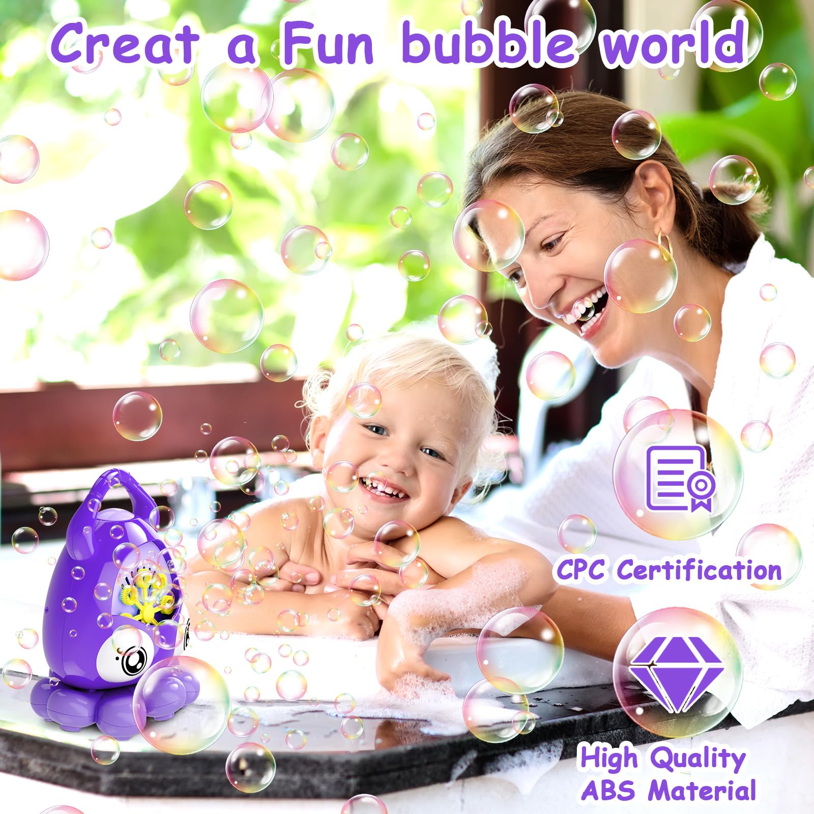 Bubble Machine, Veoiuo Cute Octopus Automatic Bubble Blower, 10000+ Bubbles Per Minute Bubbles for Kids Age 3 4 5 6 7 8 9 10 11 12,Fun Gifts for Birthday Wedding Party Indoor Outdoor Toy - Purple