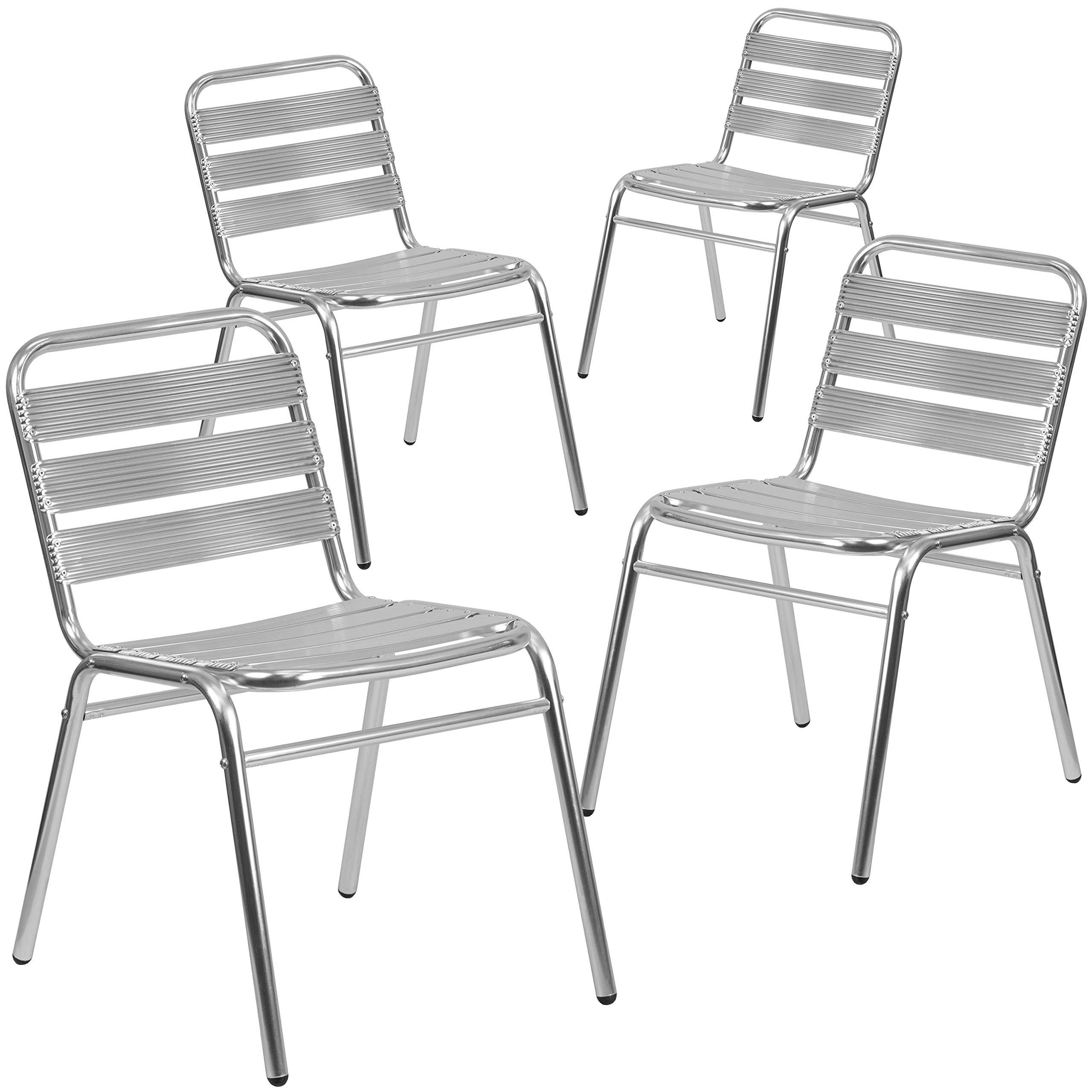 EMMA + OLIVER 4 Pack Commercial Aluminum Indoor-Outdoor Restaurant Stack Chair - Triple Slat Back