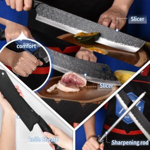 XYJ Portable Chef Knife Set Professional,Since 1986,Culinary Cooking Knife,Camping Slicing Vegetable Knives With Cover,Bag,Sharpening Stick,Full Tang for Mom Dad