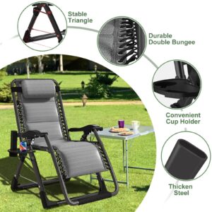 Barbella Zero Gravity Chair Reclining Lounge Chair Patio Chairs, Adjustable Lawn Recliner Folding Lounge Recliners with Removable Cushion, Headrest & Cup Holder, Ice Touch Silk Reclining Chair