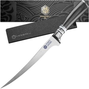 kessaku fillet knife - 7 inch - ronin series - flexible - razor sharp - forged 7cr17mov high carbon stainless steel - boning, trimming, skinning - wood handle with blade guard