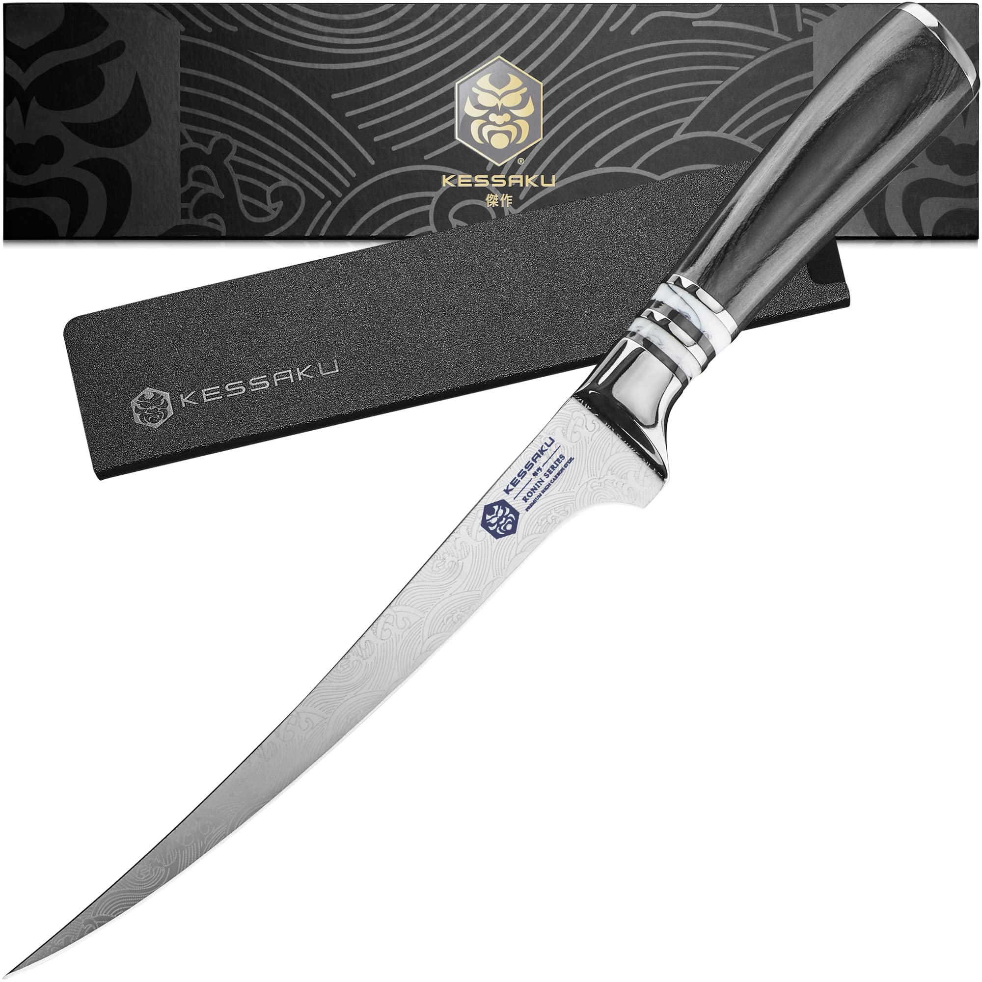 KESSAKU Fillet Knife - 7 inch - Ronin Series - Flexible - Razor Sharp - Forged 7Cr17MoV High Carbon Stainless Steel - Boning, Trimming, Skinning - Wood Handle with Blade Guard