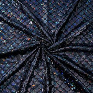 fingerinspire mermaid scales fabric 39x59 inch black sparkly hologram spandex mermaid printed fish scale 2 way stretch mermaid fishscale fabric for clothes sewing, diy craft, party decor