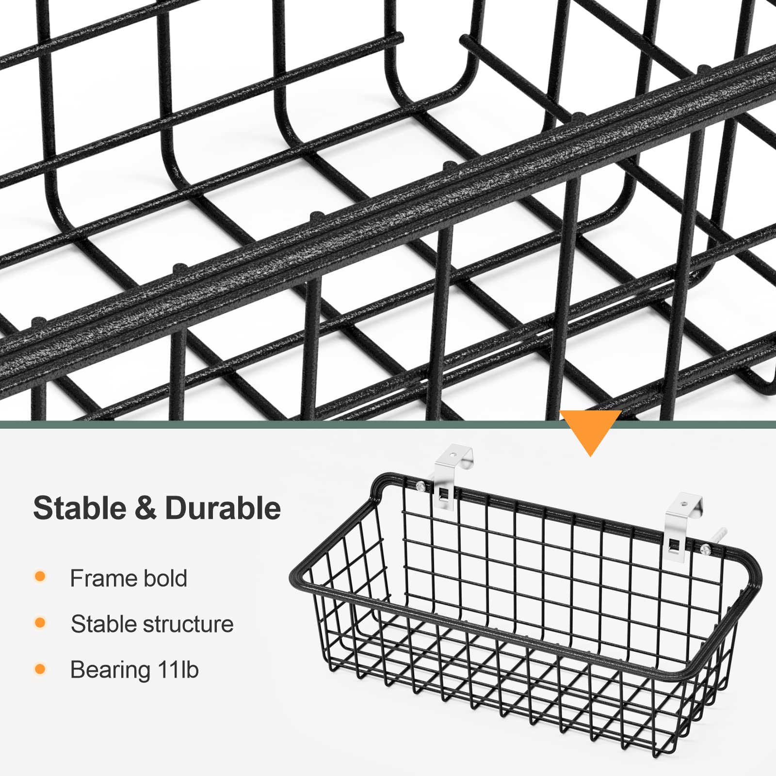 iSPECLE 2 Pack Black Metal Wall Basket, Durable and Sturdy, Adds Storage Space in Bathroom and Kitchen, Easy to Install, Holds Up to 11lb