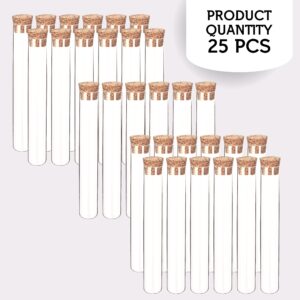 25PCS Plastic Test Tubes with Lids – 10ml Clear Plastic Tubes with Cork Stoppers 16x100mm Small Clear Plastic Tube Containers for Solids & Liquids Storage Test Tubes for Plant Propagation