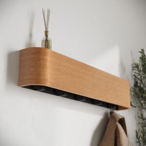 Kazai. Wall-Mounted Coat Rack 'Toke' | Modern Design Coat Rack with Hidden Wall Hooks | Solid Wood Veneer Panel Coat Hanger | Oak