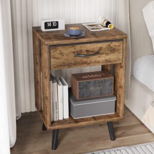 GYIIYUO Nightstand Set of 2 with Fabric Drawers and Open Shelves - Rustic Bedroom Side Tables