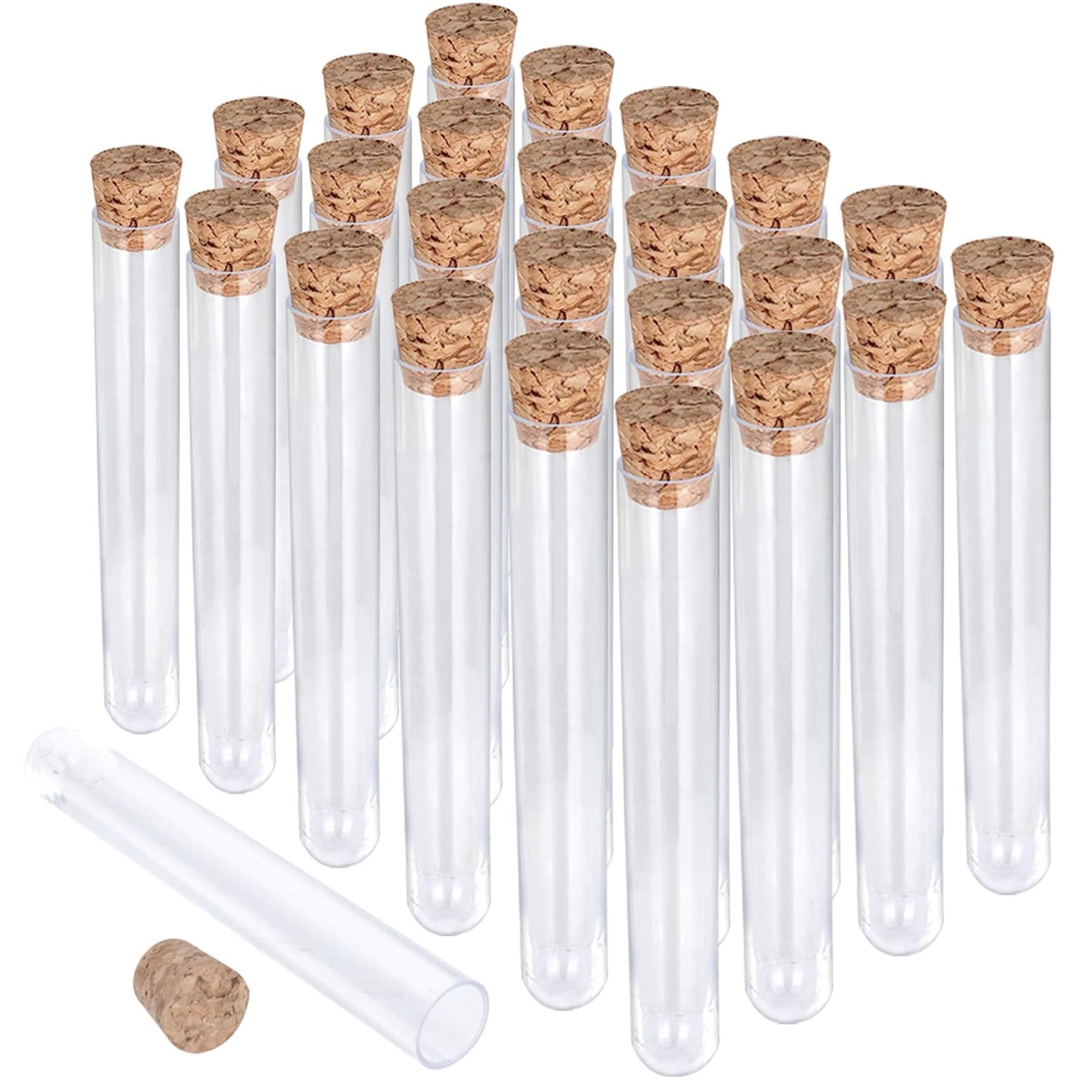 25PCS Plastic Test Tubes with Lids – 10ml Clear Plastic Tubes with Cork Stoppers 16x100mm Small Clear Plastic Tube Containers for Solids & Liquids Storage Test Tubes for Plant Propagation