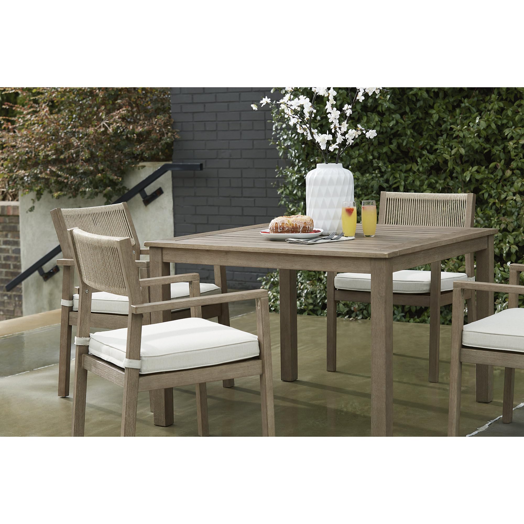 Signature Design by Ashley Aria Plains Casual Outdoor Square Dining Table with Umbrella Option, Brown