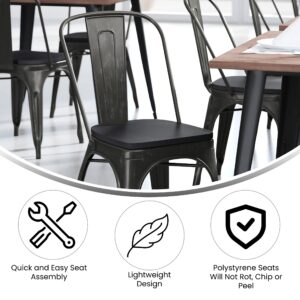 EMMA + OLIVER Perth Stacking Dining Chair - Antique Black Galvanized Steel Frame - Black Polyresin Seat - for Indoor/Outdoor Use