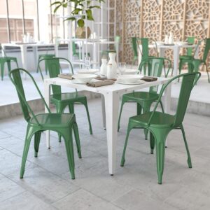 emma + oliver 4 pack green metal indoor-outdoor stackable chair - restaurant chair - bistro chair