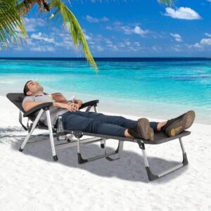 COSTWAY Beach Chaise Lounge Chair Patio Folding Recliner w/ 7 Adjustable Positions Grey