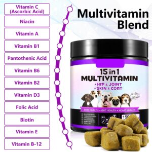 15-in-1 Dog Multivitamin Supplements with Glucosamine & Probiotics，Natural Daily Vitamins Chews for Dogs,Pet Health Support-Skin-Immunity-Gut Digestion-Joint-Heart,150 Pcs-Duck Flavor