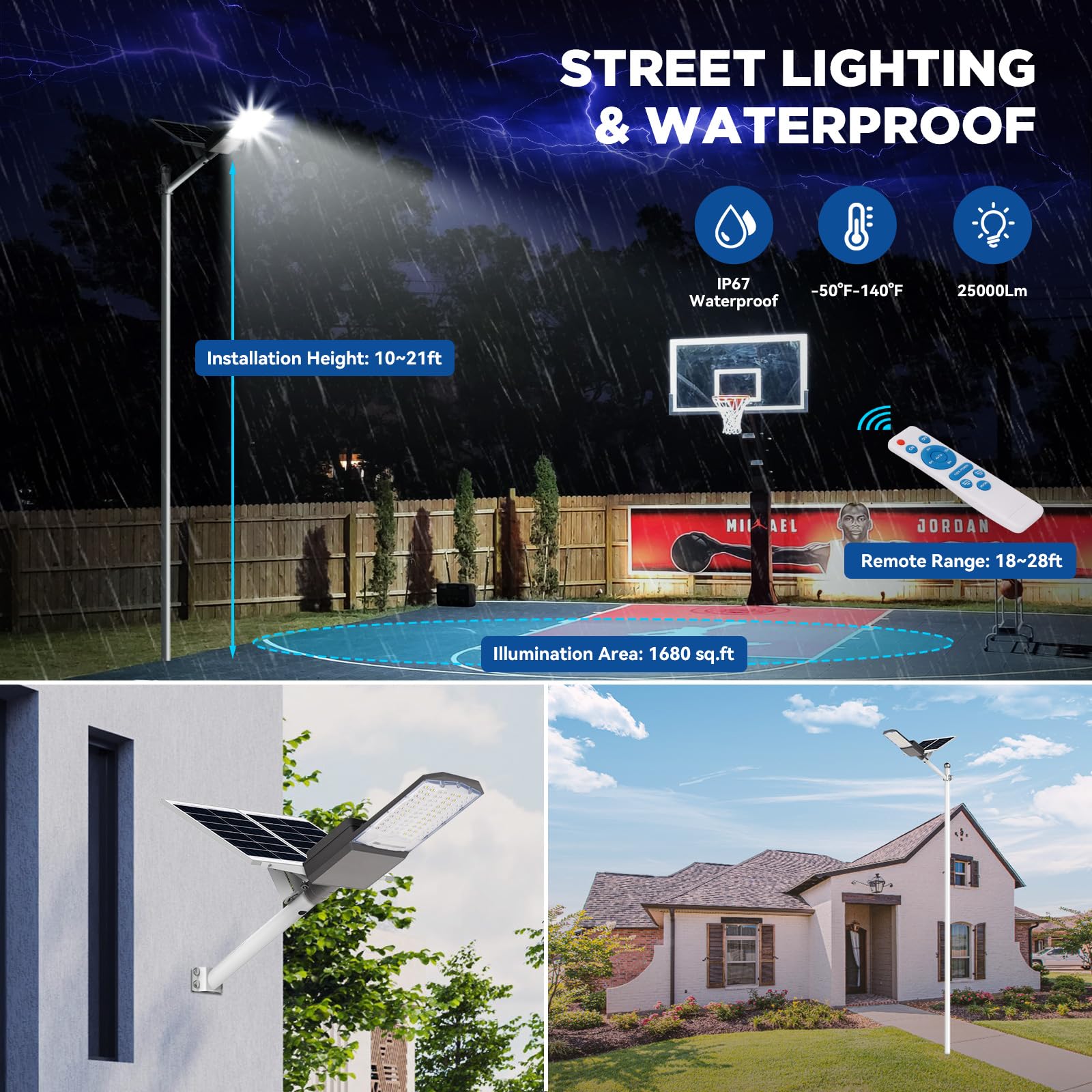 Solar Street Light 800W Solar Street Lights Outdoor IP67 Waterproof 80000LM Solar Powered Led Street Light Dusk to Dawn with Remote Control Commercial Solar Parking Lot Lights for Yard Garden Stadium