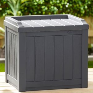 Suncast 22-Gallon Indoor or Outdoor Backyard Patio Small Storage Deck Box with Attractive Bench Seat and Reinforced Lid, Cyberspace (3 Pack)