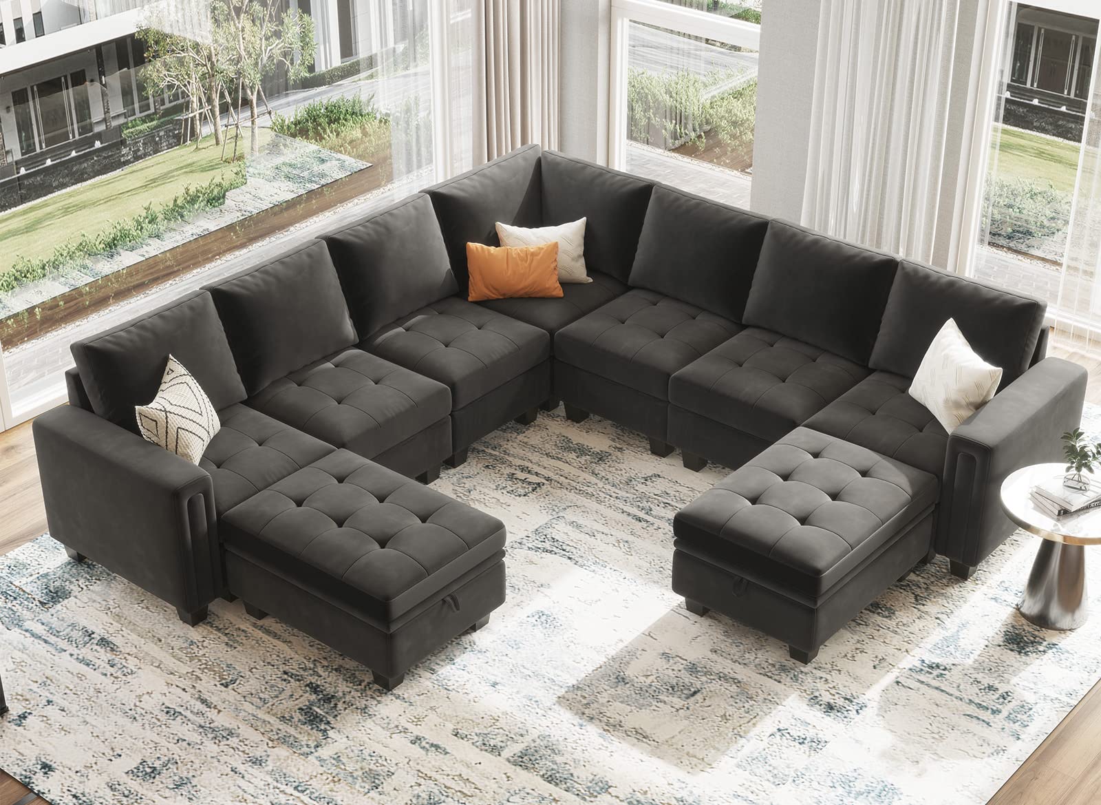 Belffin Velvet Long 2-Seat Module for Modular Sofa Sectional Couch Accent Armless 2 Seater Sofa Couch Chair Modern Fabric Grey