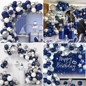 CANREVEL 127pcs Navy Blue Silver Balloons Garland Kit White Silver Confetti Balloons Arch Kit for Birthday Party Baby Shower Wedding Graduation Prom Decorations