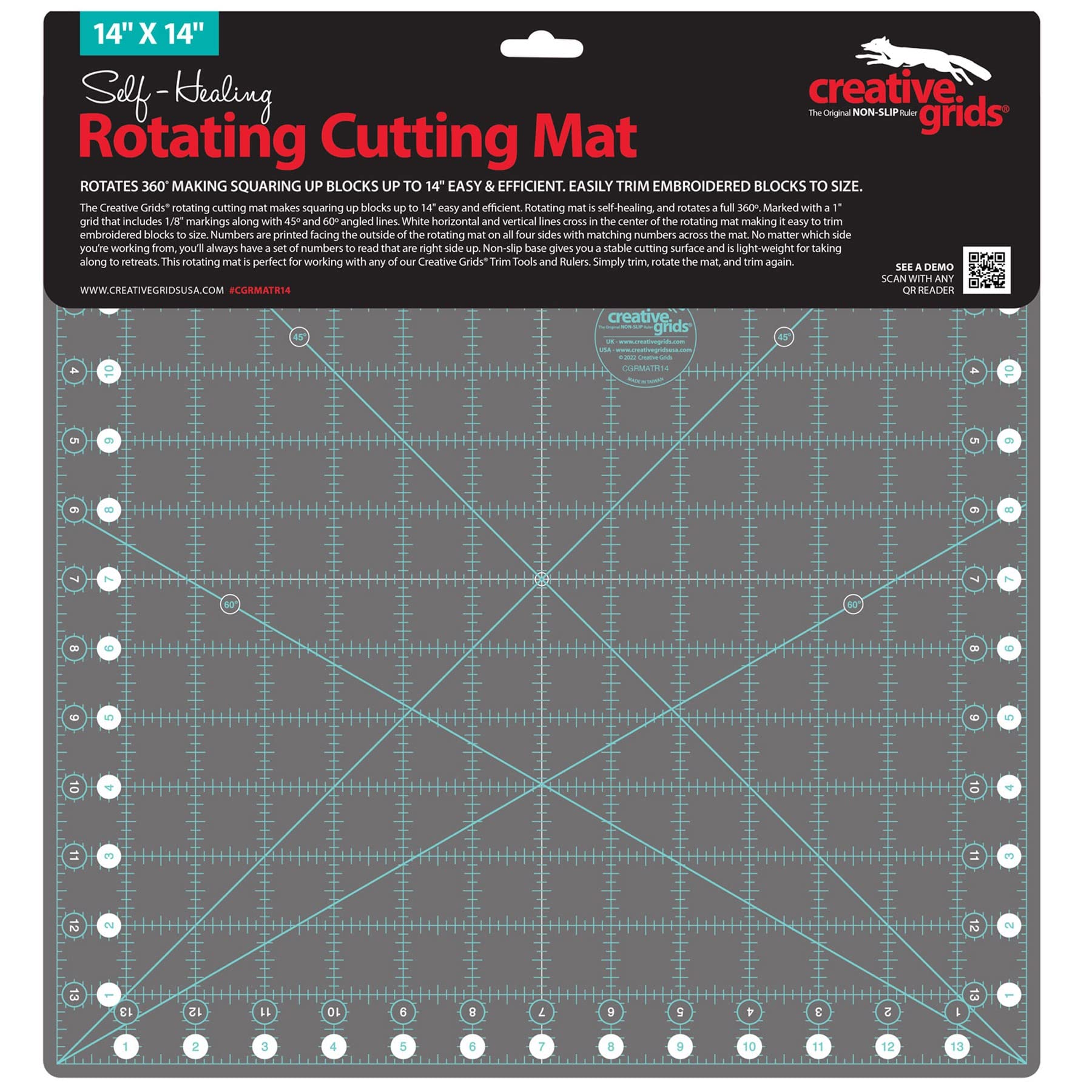 Creative Grids Self Healing Rotating Rotary Cutting Mat 14in x 14in (CGRMATR14)