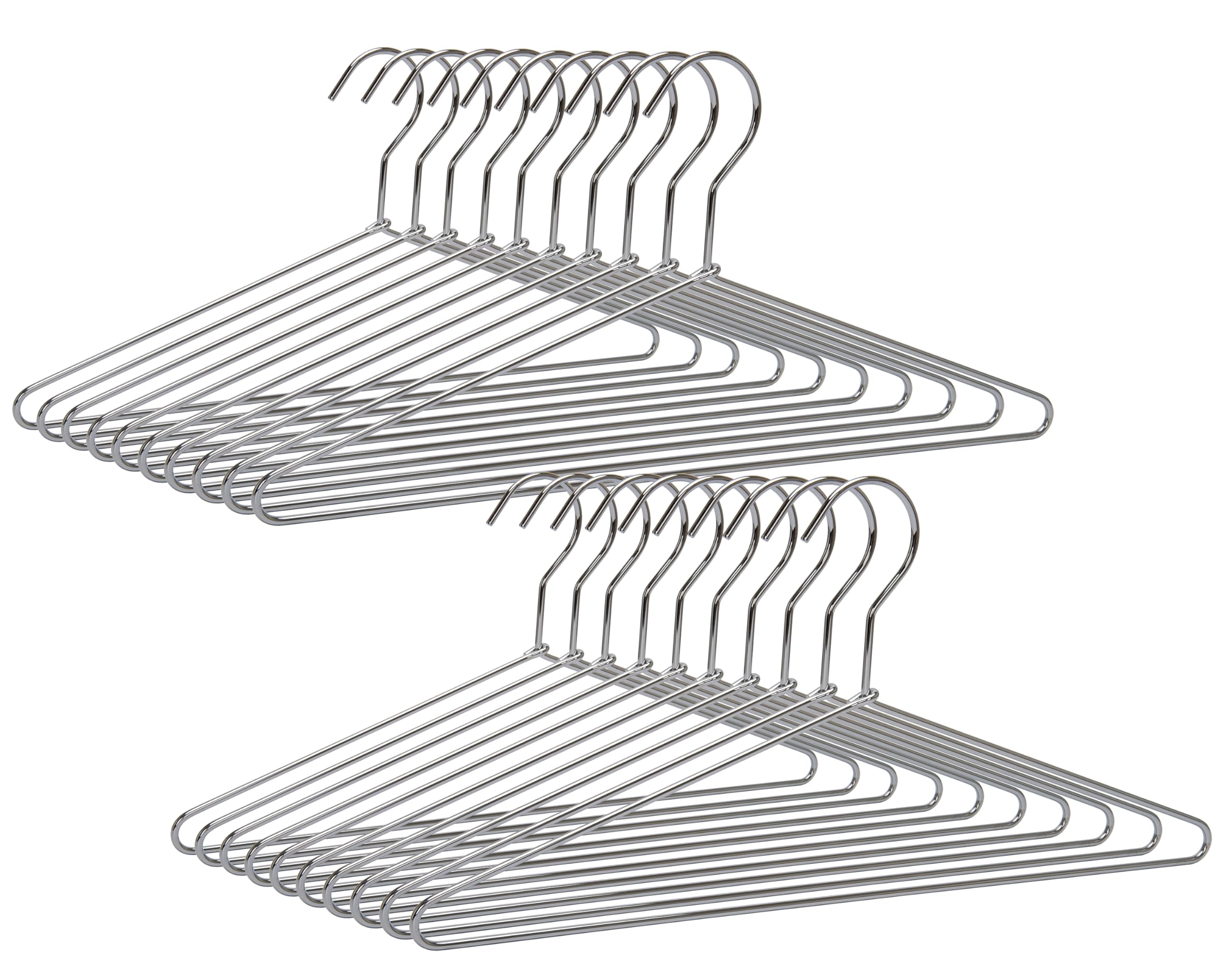 Solid Heavy Duty Metal Shirt Coat Hangers, Stainless Steel Clothes Hanger with Polished Chrome, Space Saving Clothing Hanger 17 Inch Silver Metal Wire Hanger 20 Pack HL06C