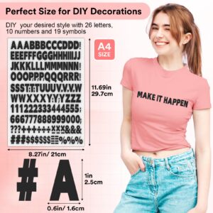 5 Sheets 830 Pieces Iron on Letters and Numbers for Clothing, 1 Inch Iron on Vinyl Letters with A-Z Heat Transfer Letters 0-9 Iron on Numbers PU Alphabet Stickers for T-Shirt Printing DIY Craft, Black