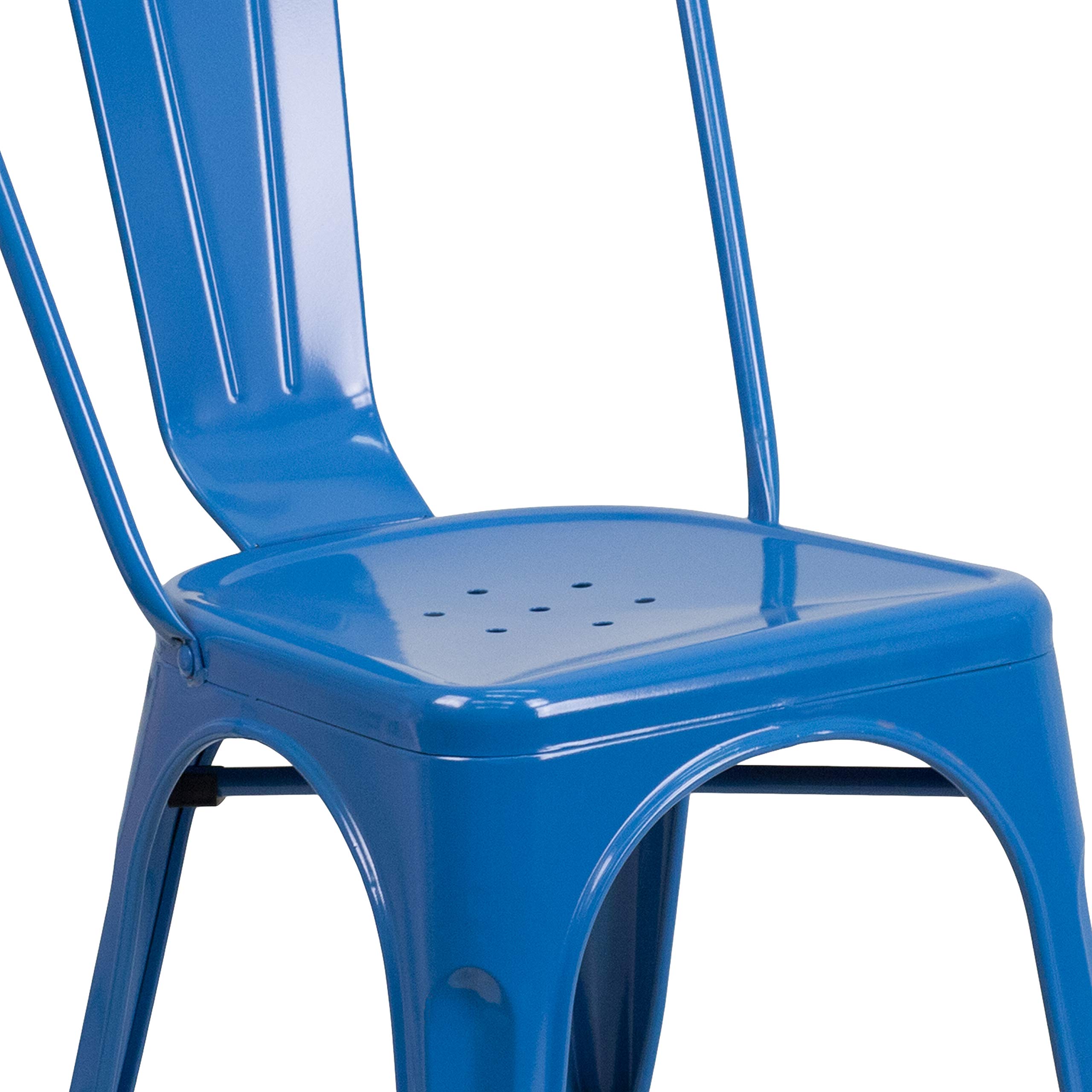 EMMA + OLIVER 4 Pack Blue Metal Indoor-Outdoor Stackable Chair - Restaurant Chair - Bistro Chair