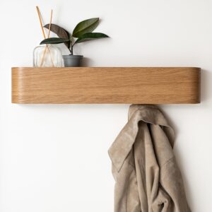 kazai. wall-mounted coat rack 'toke' | modern design coat rack with hidden wall hooks | solid wood veneer panel coat hanger | oak