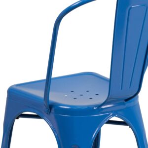 EMMA + OLIVER 4 Pack Blue Metal Indoor-Outdoor Stackable Chair - Restaurant Chair - Bistro Chair