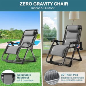 Barbella Zero Gravity Chair Reclining Lounge Chair Patio Chairs, Adjustable Lawn Recliner Folding Lounge Recliners with Removable Cushion, Headrest & Cup Holder, Ice Touch Silk Reclining Chair