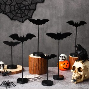 6 Pieces Halloween Table Decorations Tall Standing Bat Decor Wood Sign Block Wooden Bats Centerpieces Rustic Tabletop Home Table Topper Sign for Halloween Party Favor Home Room Decor