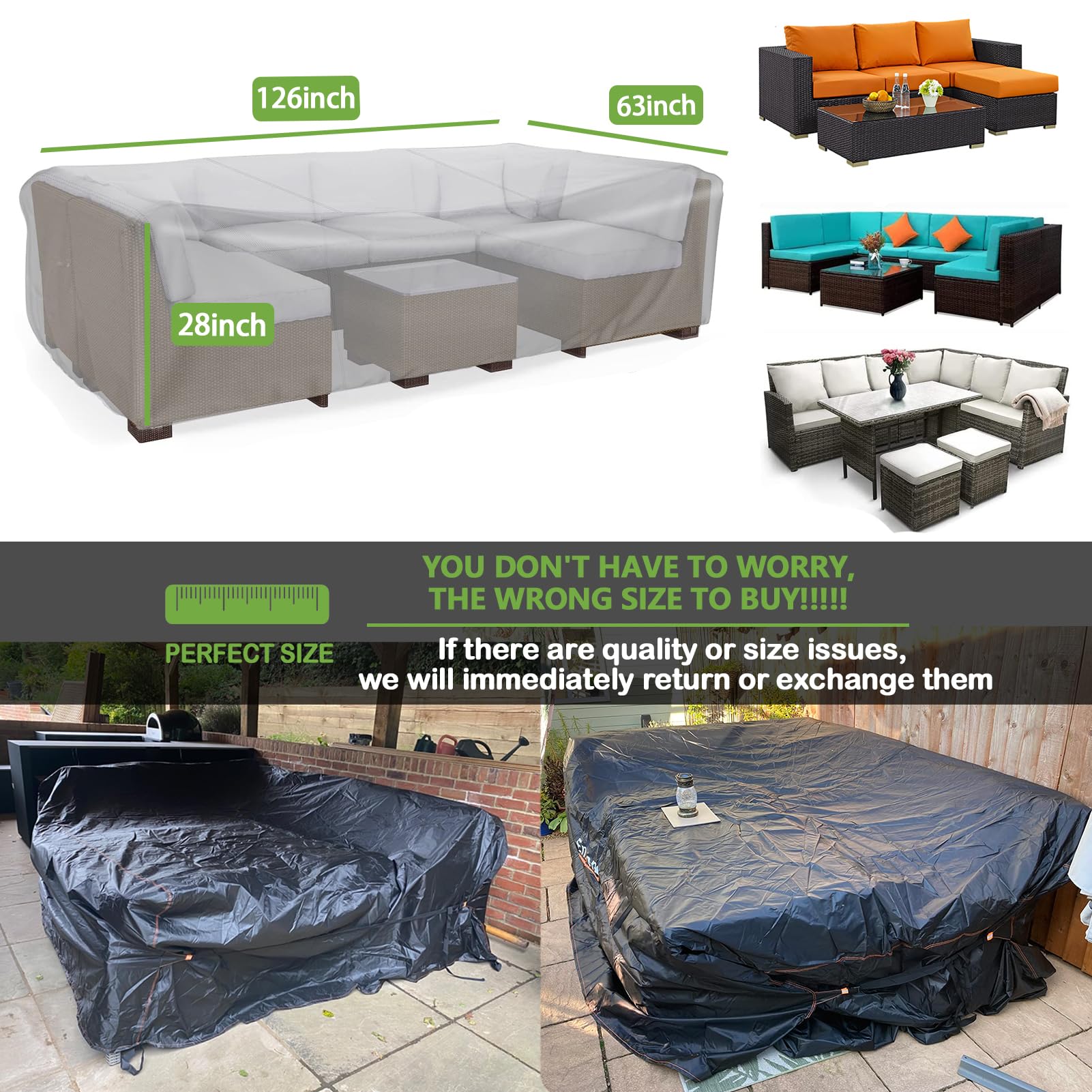 Enzeno Patio Furniture Set Cover, Outdoor Sectional Sofa Couch Set Covers Waterproof, Garden Dining Table Chair Set Cover Outside Rectangular Heavy Duty Weatherproof 126" L x 63" W x 28" H Black…