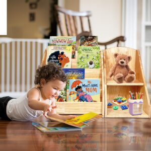 koretech Bookshelf for Toddler Wooden Book Display Shelf for Toddler Bookcase (Bookshelf + Storage Rack)