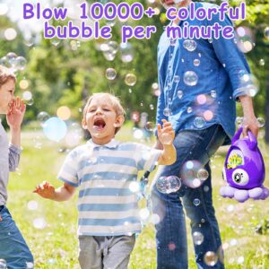 Bubble Machine, Veoiuo Cute Octopus Automatic Bubble Blower, 10000+ Bubbles Per Minute Bubbles for Kids Age 3 4 5 6 7 8 9 10 11 12,Fun Gifts for Birthday Wedding Party Indoor Outdoor Toy - Purple