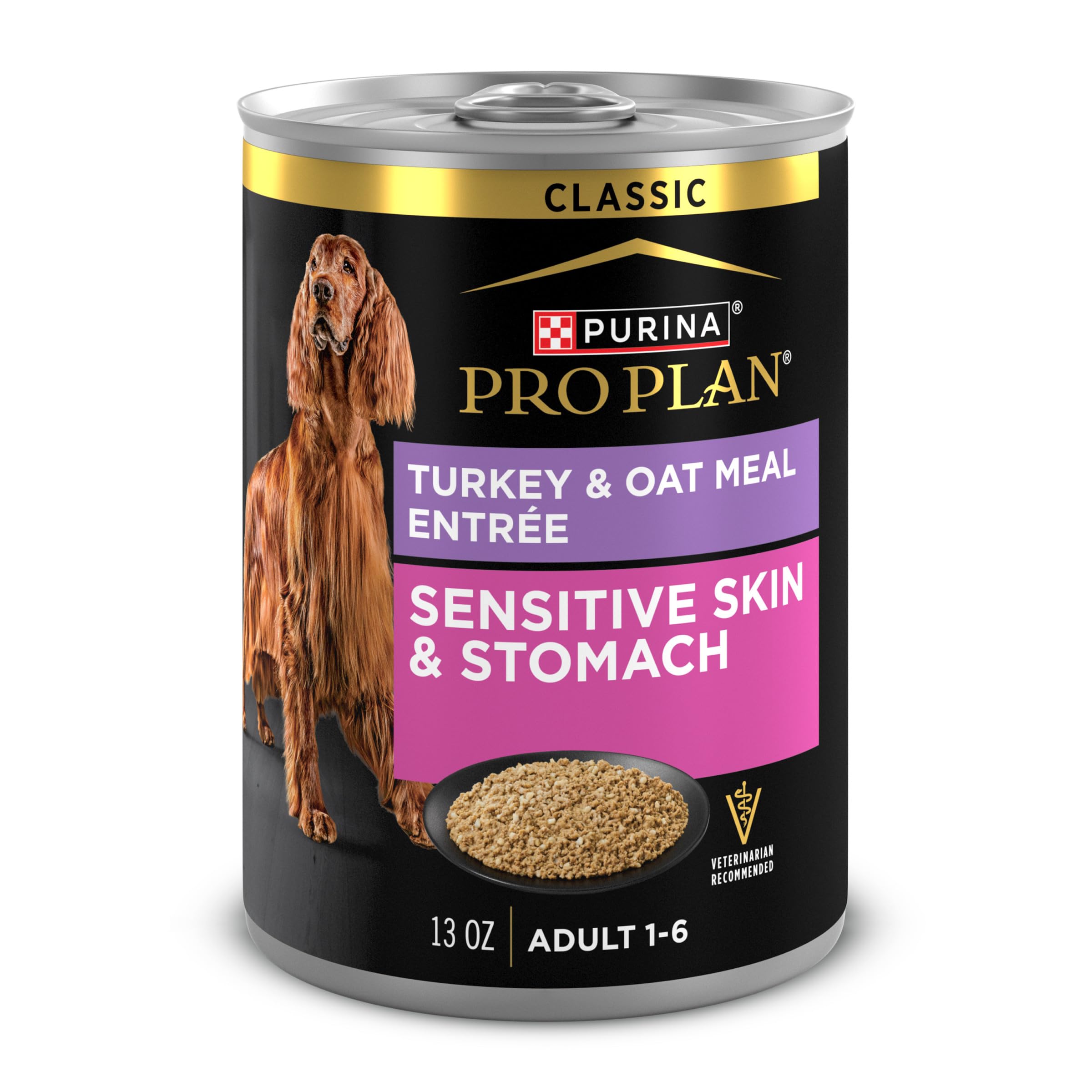 Purina Pro Plan Sensitive Skin and Stomach Dog Food Classic Pate Turkey and Oat Meal Entrée - (Pack of 12) 13 oz. Cans