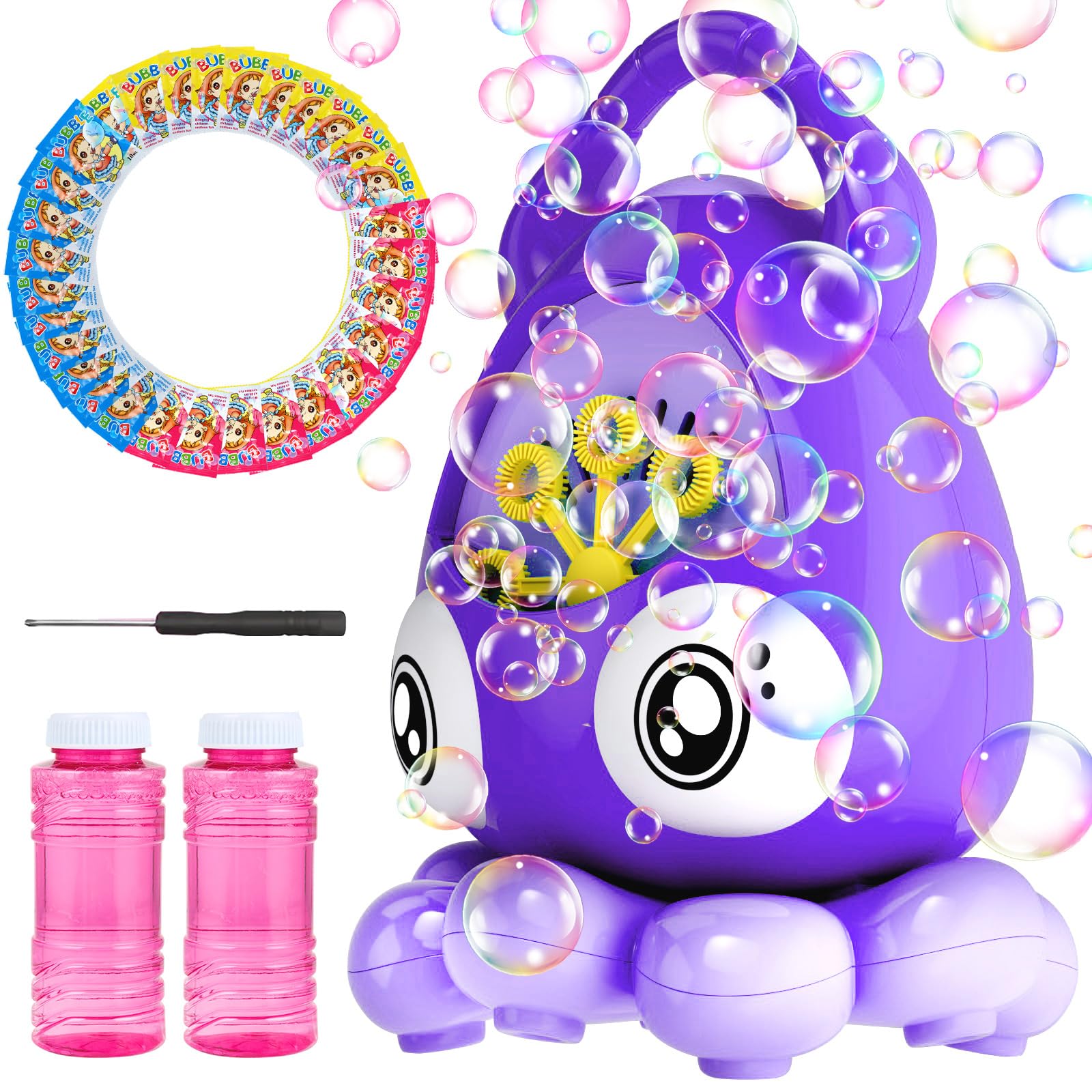 Bubble Machine, Veoiuo Cute Octopus Automatic Bubble Blower, 10000+ Bubbles Per Minute Bubbles for Kids Age 3 4 5 6 7 8 9 10 11 12,Fun Gifts for Birthday Wedding Party Indoor Outdoor Toy - Purple