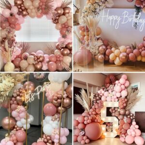 Pink Balloon Garland Arch Kit, 120Pcs Sakura Pink Beige Metallic Rose Gold Latex Balloons for Girls Baby Shower Wedding Birthday Graduation Anniversary Bachelorette Party Decorations