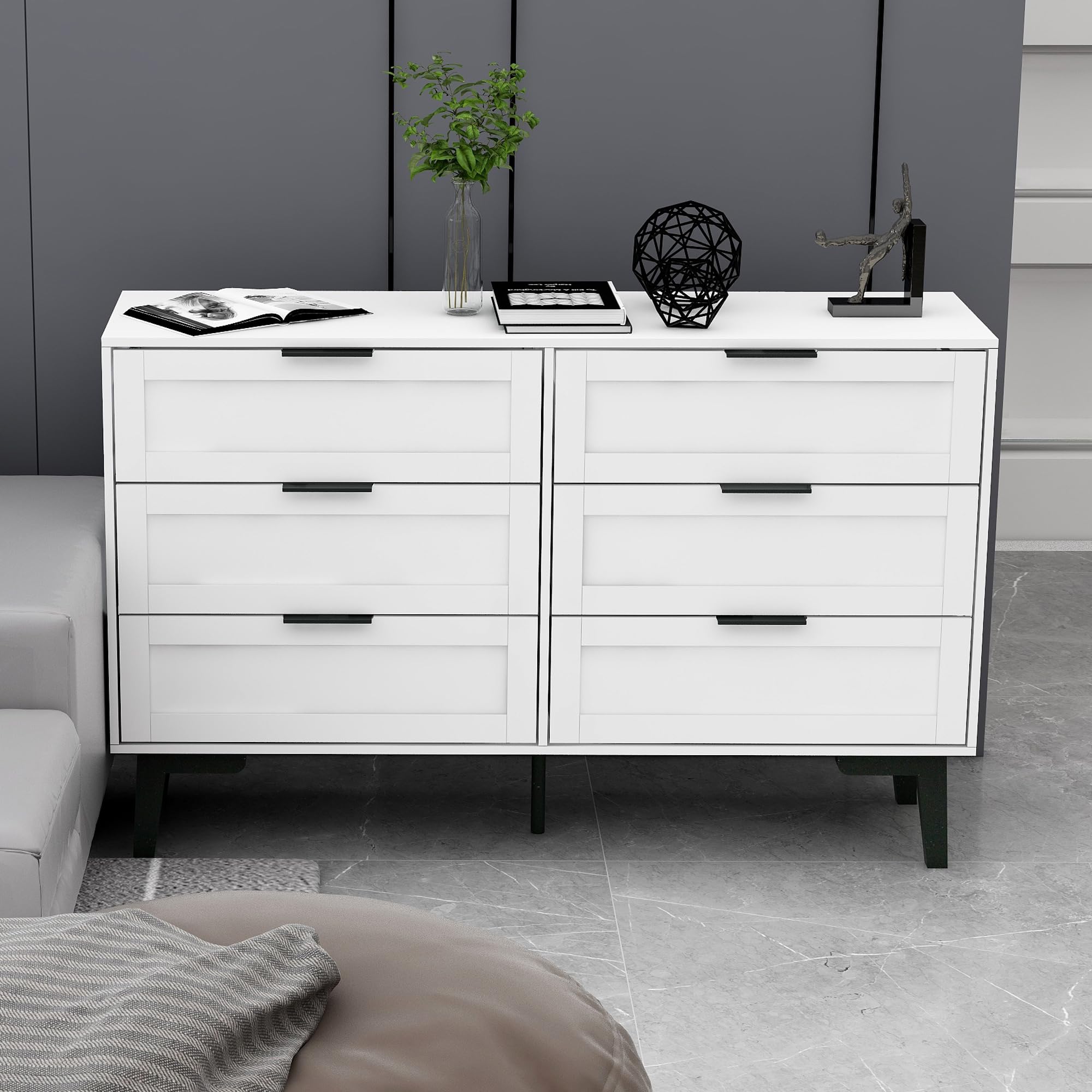 TaoHFE 6 Drawer Dresser for Bedroom Modern White Chest of Drawers for Nursery Wood Dresser for Kids Horizontal Dressers & Chests of Drawers for Bedroom Living Room (White/ 6 Drawer)