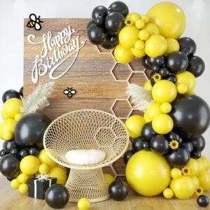 black and yellow balloon arch kit, 100pcs black and yellow balloon garland kit, black and yellow balloons different sizes 18/12/10/5 inch for baby shower birthday bee bumblebee themed party decoration