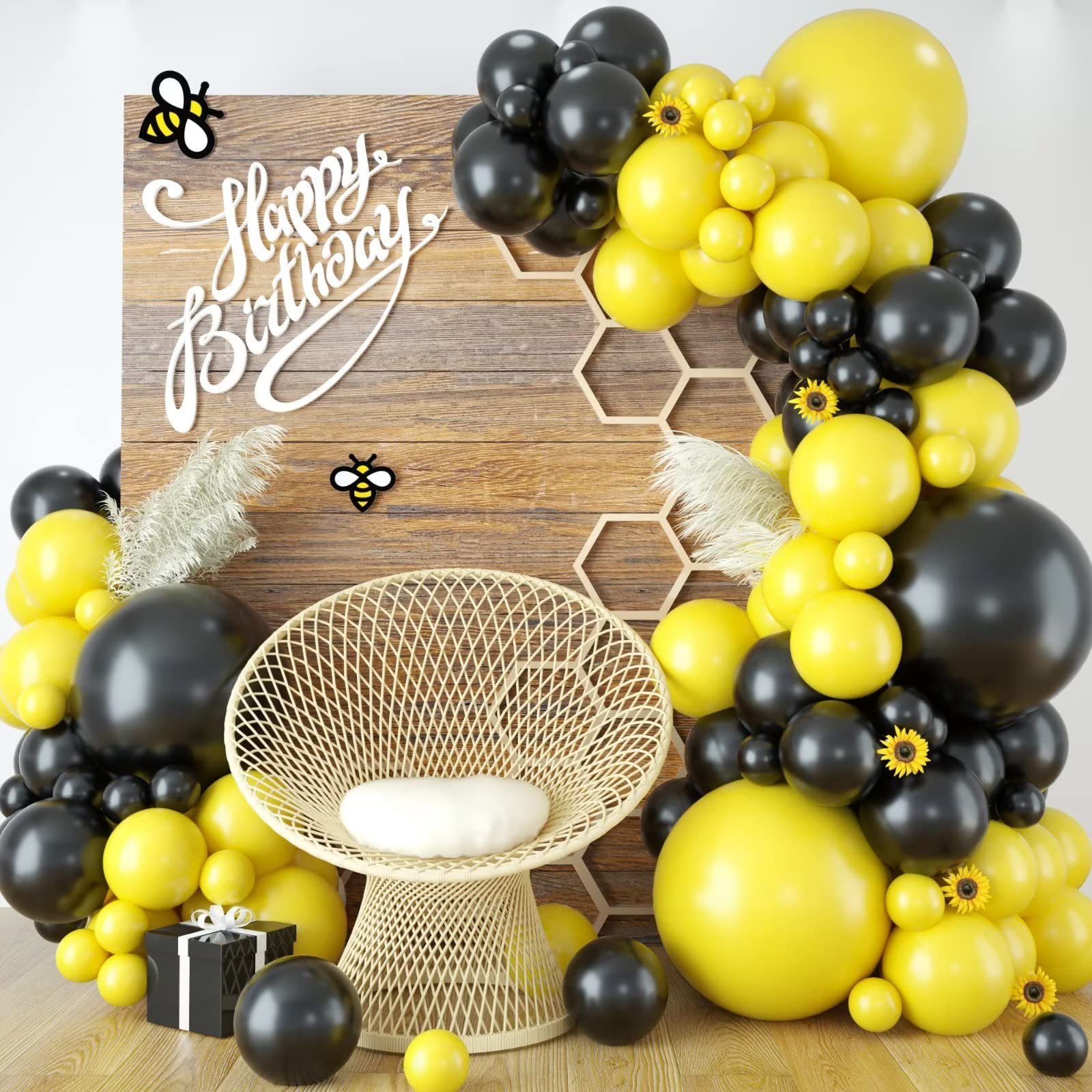 Black and Yellow Balloon Arch Kit, 100Pcs Black and Yellow Balloon Garland Kit, Black and Yellow Balloons Different Sizes 18/12/10/5 inch for Baby Shower Birthday Bee Bumblebee Themed Party Decoration