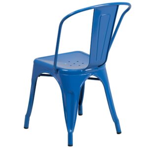 EMMA + OLIVER 4 Pack Blue Metal Indoor-Outdoor Stackable Chair - Restaurant Chair - Bistro Chair