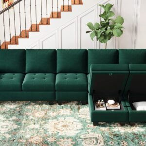 Belffin Velvet Ottoman Module with Storage for Modular Sofa Sectional Couch Rectangular Ottoman with Storage Ottoman Bench Footstool Green