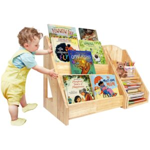 koretech bookshelf for toddler wooden book display shelf for toddler bookcase (bookshelf + storage rack)