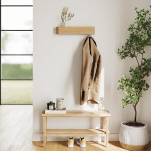 Kazai. Wall-Mounted Coat Rack 'Toke' | Modern Design Coat Rack with Hidden Wall Hooks | Solid Wood Veneer Panel Coat Hanger | Oak