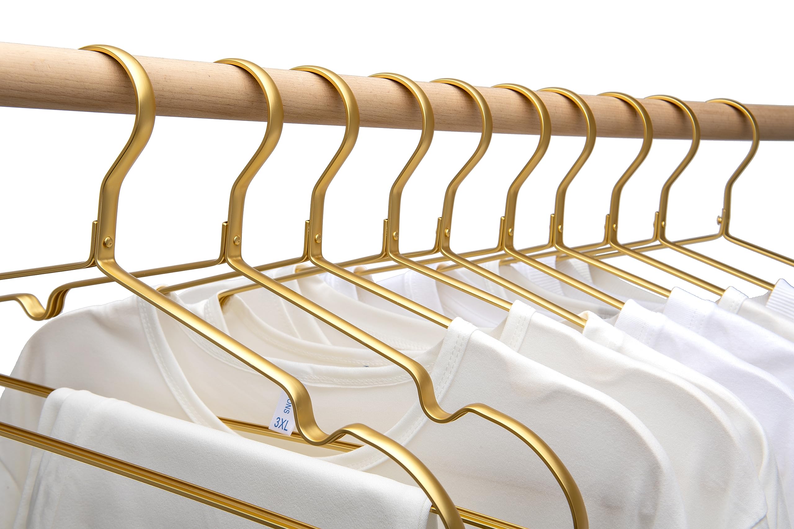 Matte Gold Aluminum Clothes Hangers, 16.5” Extra Smooth & Sturdy Metal Coat Shirt Dress Hanger, Light & Sturdy Metal Rack for Jacket Trouser Pant Slack 20 Pack HL07G