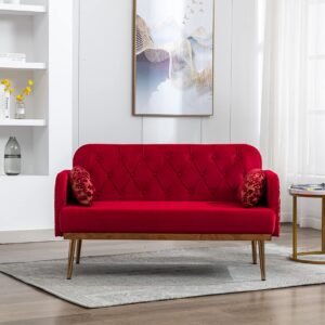 Small Velvet Couch, 55" Accent Sofa, Mid Century Modern Velvet Fabric Couch, Recliner Couch Accent Sofa Loveseat Sofa with Metal Feet, 600 Pounds Weight Capacity (Red, 55")