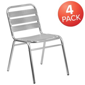 EMMA + OLIVER 4 Pack Commercial Aluminum Indoor-Outdoor Restaurant Stack Chair - Triple Slat Back