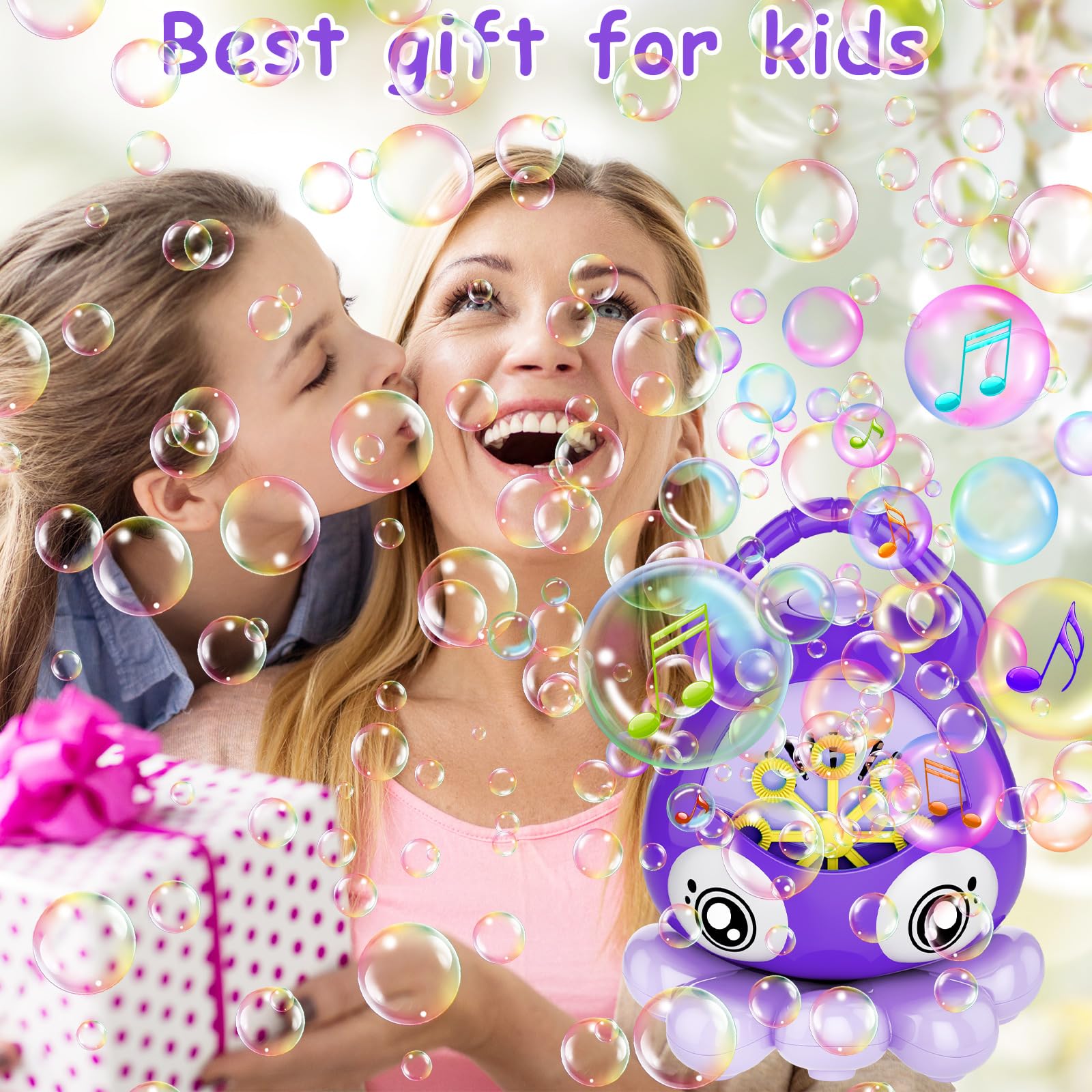 Bubble Machine, Veoiuo Cute Octopus Automatic Bubble Blower, 10000+ Bubbles Per Minute Bubbles for Kids Age 3 4 5 6 7 8 9 10 11 12,Fun Gifts for Birthday Wedding Party Indoor Outdoor Toy - Purple