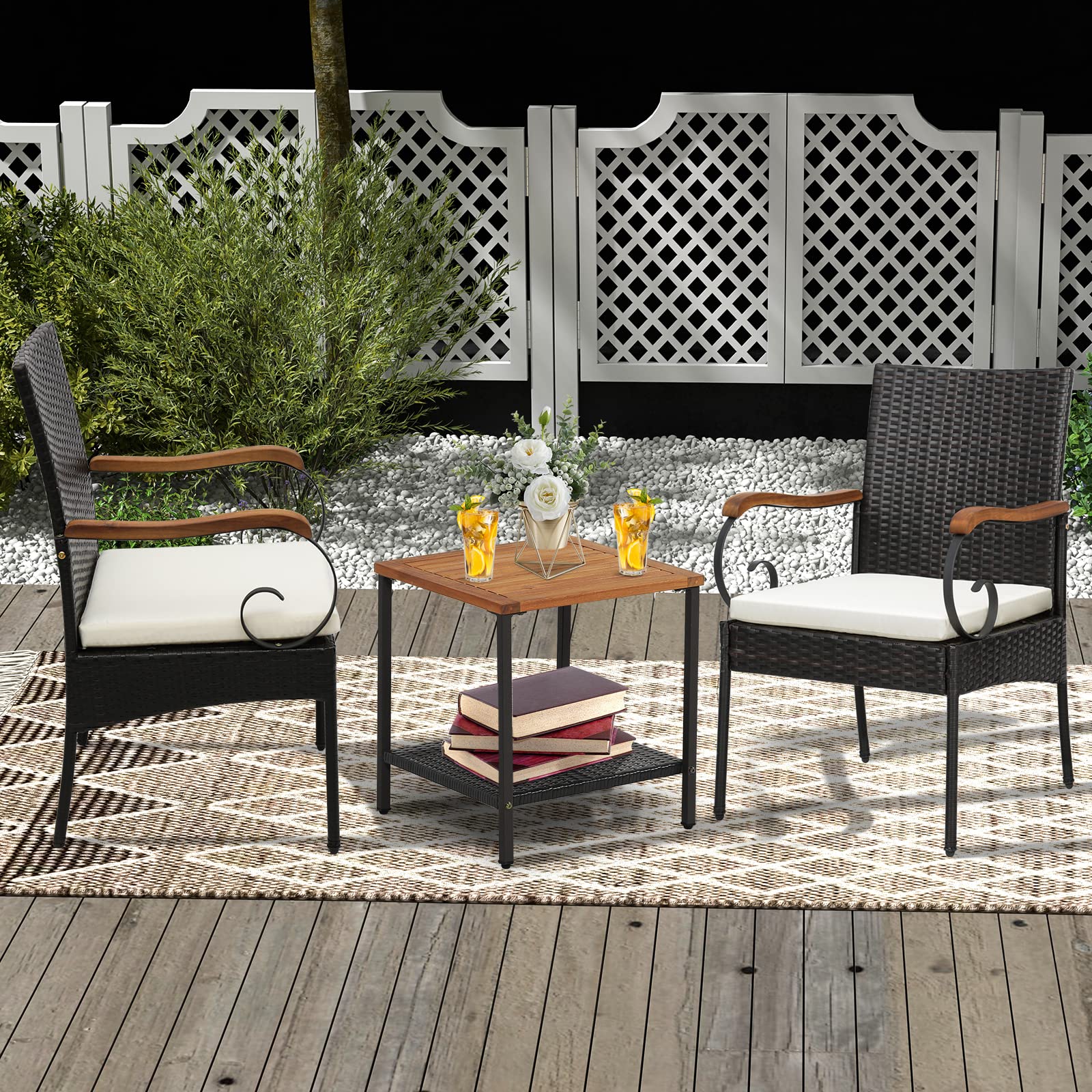 Tangkula Patio Wicker Chairs Set of 4, All Weather Heavy Duty Outdoor PE Rattan Dining Chairs, with Soft Zippered Cushion, for Backyard, Balcony, Poolside (2, Off White)