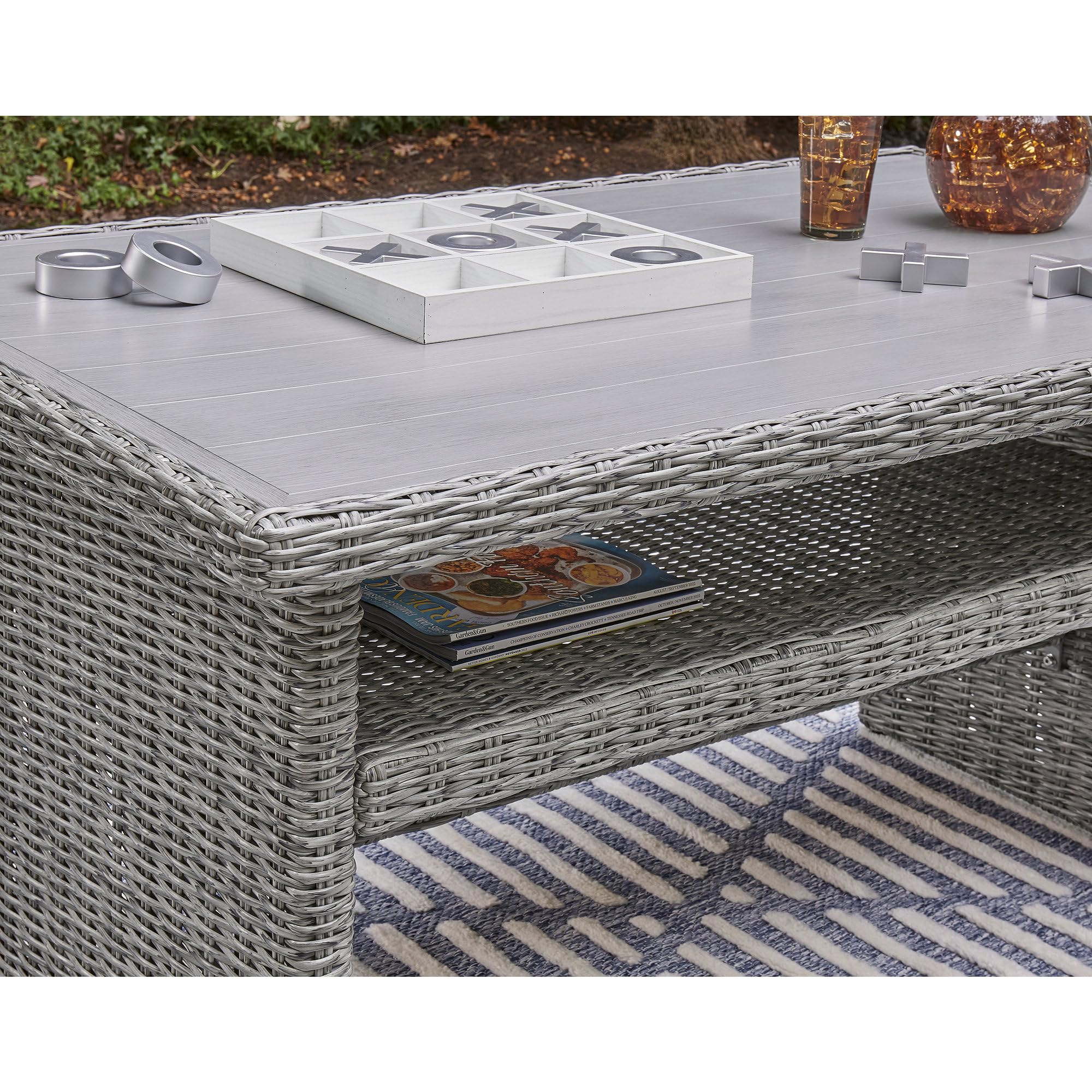 Signature Design by Ashley Naples Beach Contemporary Outdoor Rectangle Multi-Use Table, Light Gray