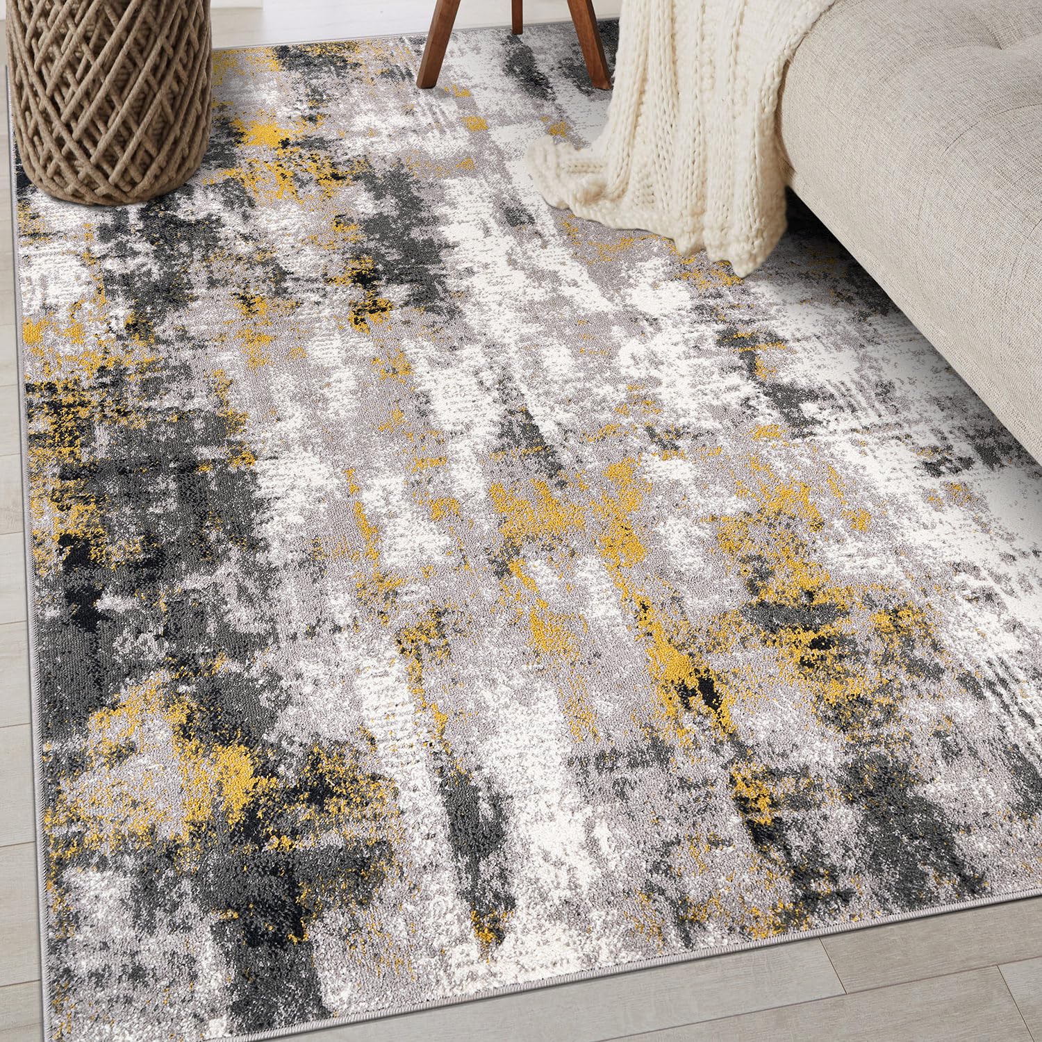 Rugshop Tralee Modern Abstract Stain Resistant Area Rug 5' x 7' Yellow