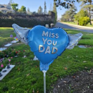 Heavenly Balloons on a stick Miss You Dad (blue) balloon heart shaped with angel wings